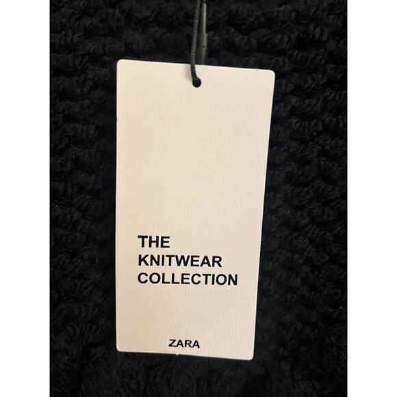 Zara Women's Black Cable Knit Fringe M Sweater Oversized Fisherman Whimsygoth - Picture 5 of 11